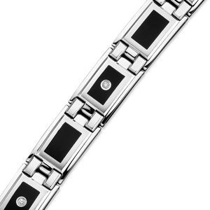 Men’s Stainless Steel and Black Enamel Diamond Bracelet (1/8 ct. t.w.)